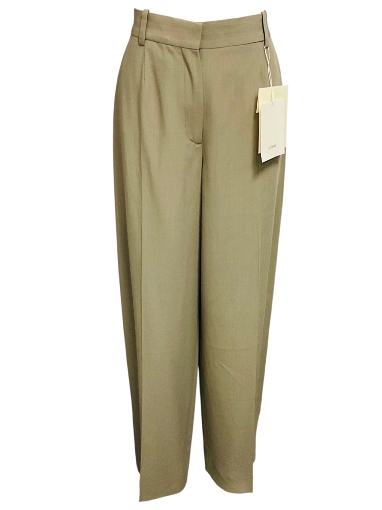 Toteme Taupe Wool Viscose Wide Fluid Trousers